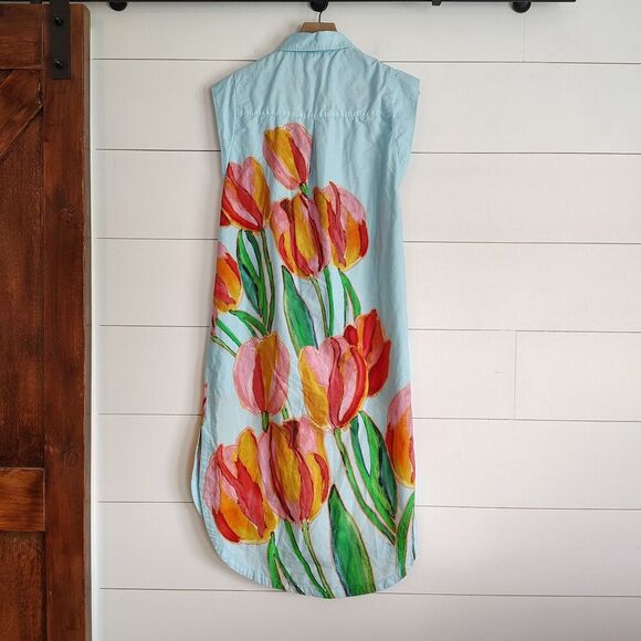 Anthropologie Maeve The Lillian Cap Sleeve Button Front Midi Dress Tulip Size XS - Picture 8 of 15